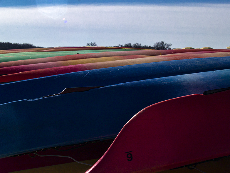 Kayaks anticipating summer on the Toronto waterfront